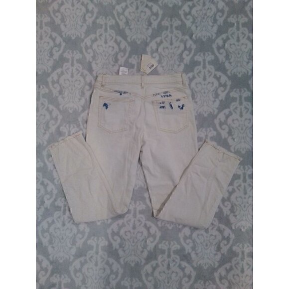 Maje Jeans Distressed Droit Blanc Paoline White w/ Blue Spots/NWT, Size 38 (8) - Picture 4 of 7